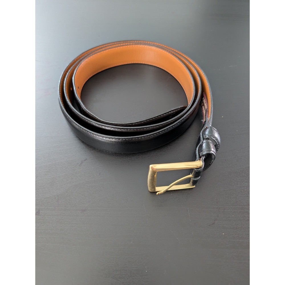 Arden‎ Leather Co Belt 56 Glazed Cowhide Brass Buckle Black